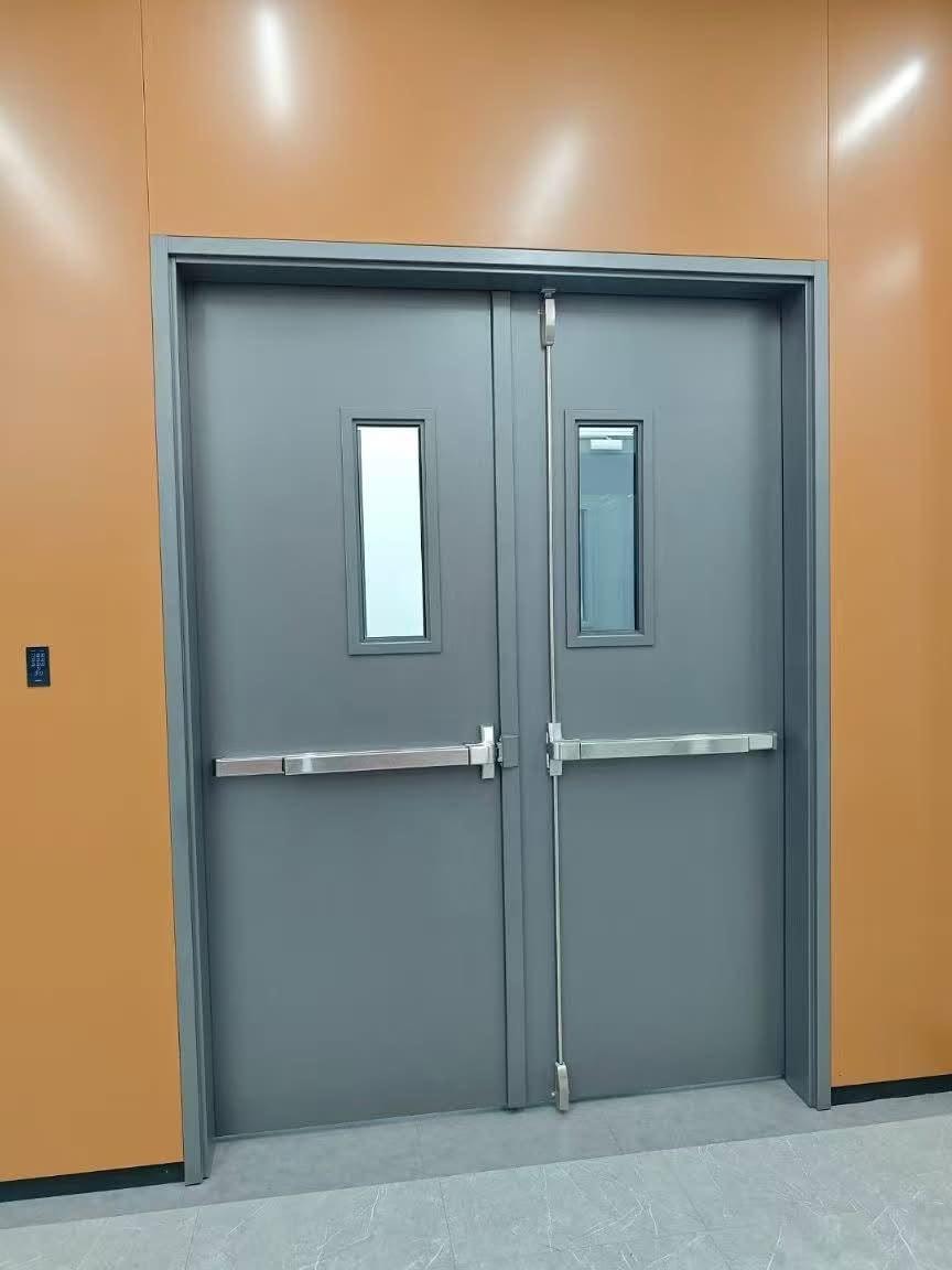 Commercial panic-bar and exit-door hardware.